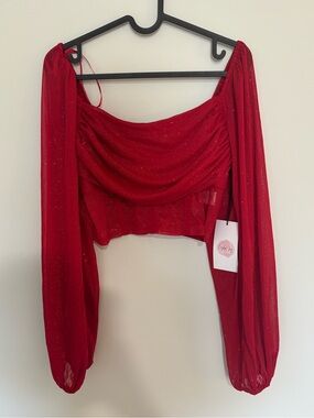 Crystal Sky Red Sparkly Top